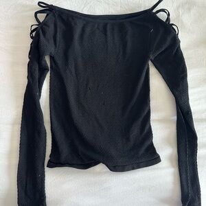 Free People Black Textured Long Sleeve Top